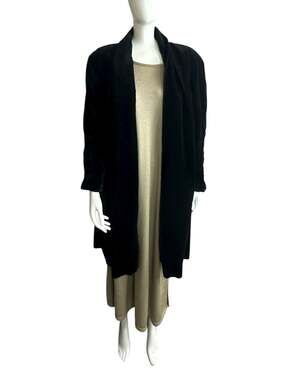 Vintage Portrait Black Velvet Open Front Long Duster Opera Coat Jacket